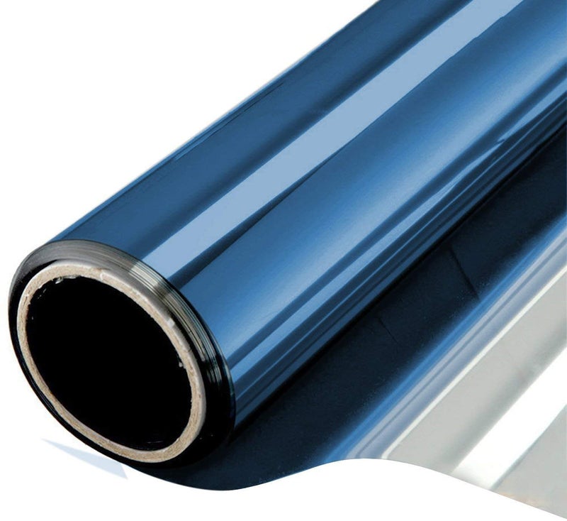 WPCTEV One Way Mirror Window Film Daytime Privacy Heat Control Film Solar Film Non-Adhesive Window Tint for Home and Office Blue & Silver 6 Mil 17.5 Inch x 6.5 Feet - Image 1
